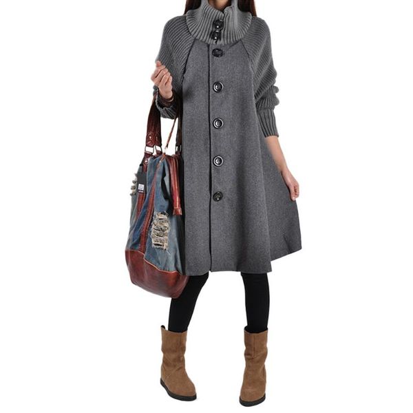 

autumn winter fashion women long coats casual loose cloak long sleeve outwear female single breasted wool blend trench coat 2xl, Black