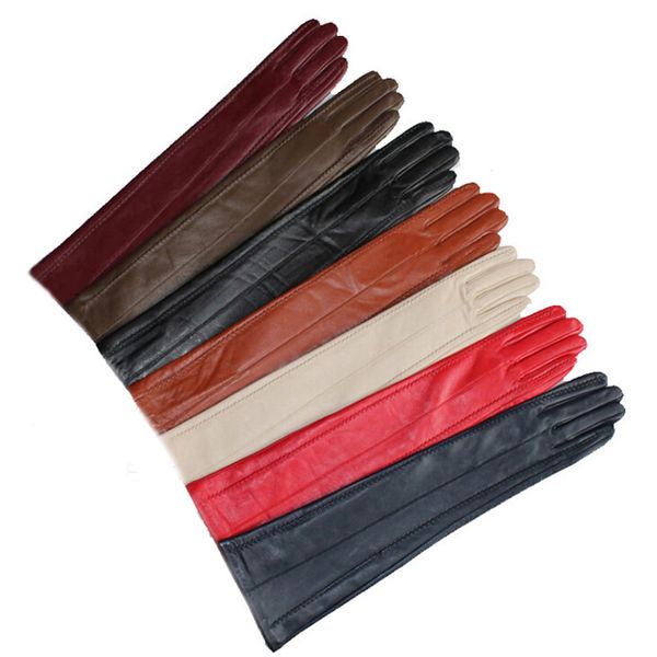 

47cm(18.5") long lines sheep leather evening elbow gloves black red beige blue grey brown white, Blue;gray