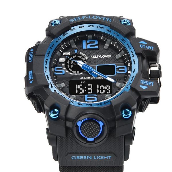 

#5001 fashion leisure style waterproof man watch men sport watch dual display analog digital led electronic wrist watches, Slivery;brown
