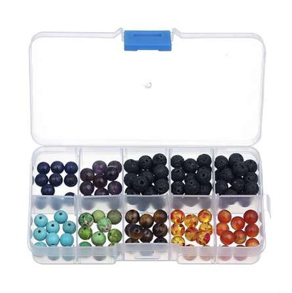 

linsoir 1box 8mm natural 7 chakra stone beads green turquoises tiger eye lapis lazuli agates lava beads for diy jewelry making, Black