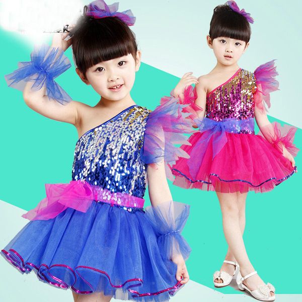 

girl sequined jazz dance suits ballroom salsa party dancing dress competition clothes kids hip hop dance costume outfits dress, Black;red
