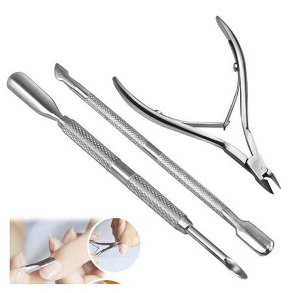 

3 pcs stainless steel nail tool shovel cuticle nipper spoon pusher remover cutter clipper manicure nail