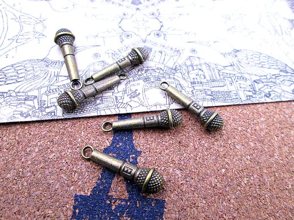 

60pcs--27x7mm antique bronze 3d microphone charm pendants, Bronze;silver