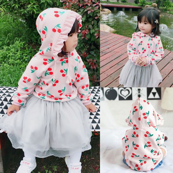 

girls clothing children baby kid girl cherry print sweatshirt hoodie pullover long sleeve spring autumn clothes t#, Black