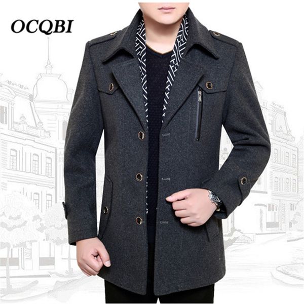 

plus size 2018 winter wool mens clothing overcoats slim smart casual fashion dress coat mens zippers, Black