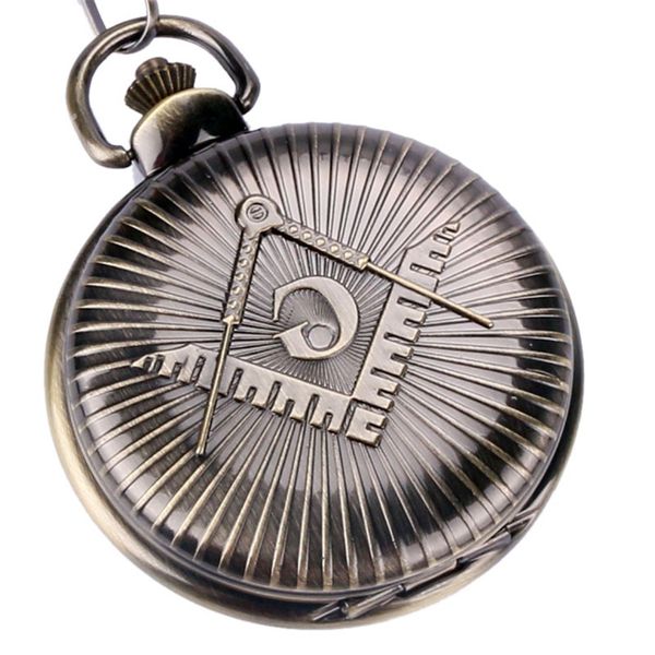 

classic masonic pocket watch big "g" symbol cover thick fob chain cool free-manson pendant clocks special gifts for men women, Slivery;golden