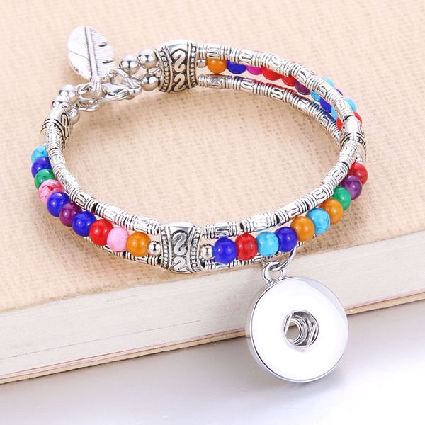

2018 new fashion snap button jewelry vintage ethnic beads bracelet snap bangle & bracelet women jewelry wholesale 8479, Golden;silver