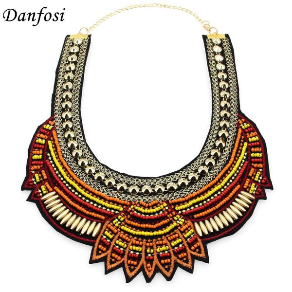 

danfosi fashion jewelry handmade ethnic multicolor choker necklace boho statement bib collares beads necklaces women, Golden;silver
