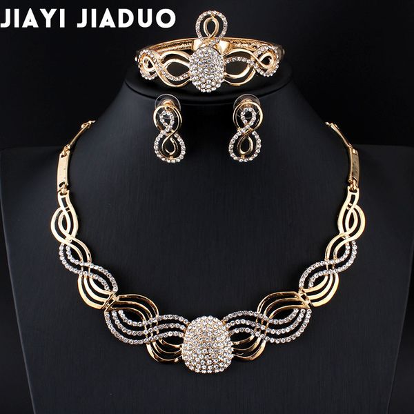 

jiayi jiaduo new african bridal jewelry set for fashion women gold-color crystal necklace earrings set wedding assignment gift, Slivery;golden