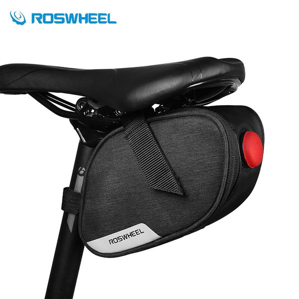 

roswheel mini 0.8l waterproof bike saddle bag with taillight safety warning bicycle saddle tail light bags bike seat rear bags