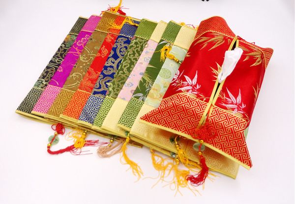

jade chinese knot tissue case rectangular patchwork silk fabric tassel decorative crafts removable kleenex boxes covers