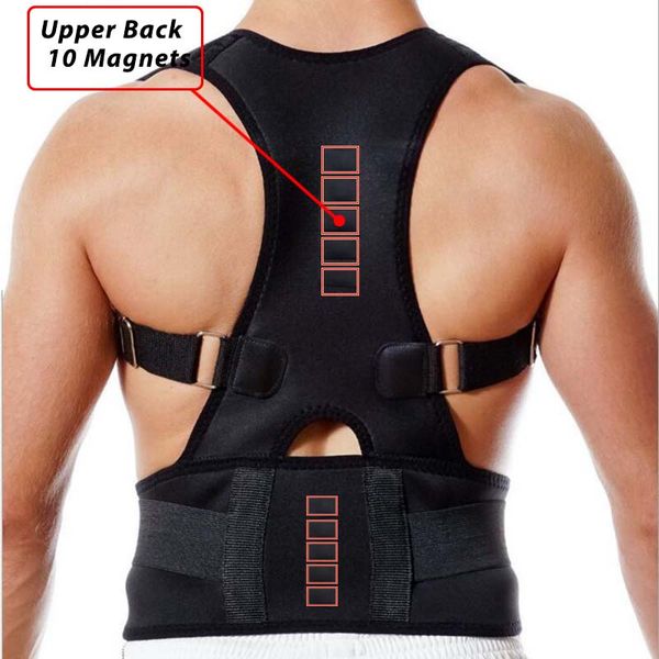 

corrector posture lumbar support belt adjustable magnetic tracolla brace neoprene correction shoulder brace back support, Black;blue