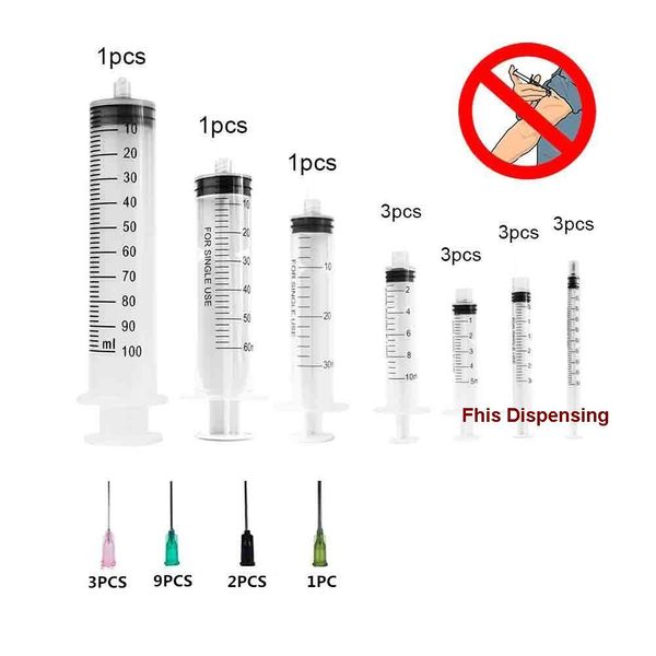 15er-Pack (100 ml/50 ml/30 ml je 1 Stück, 10 ml/5 ml/3 ml/1 ml je 3 Stück) Spritzen mit Füllnadeln mit stumpfer Spitze (Luer-Lock)