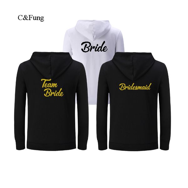 

c&fung 400gsm thick unixes full-zip hoodie bridesmaid hoodie jackets team bride bachelorette sweatshirts quality wedding gift, Black