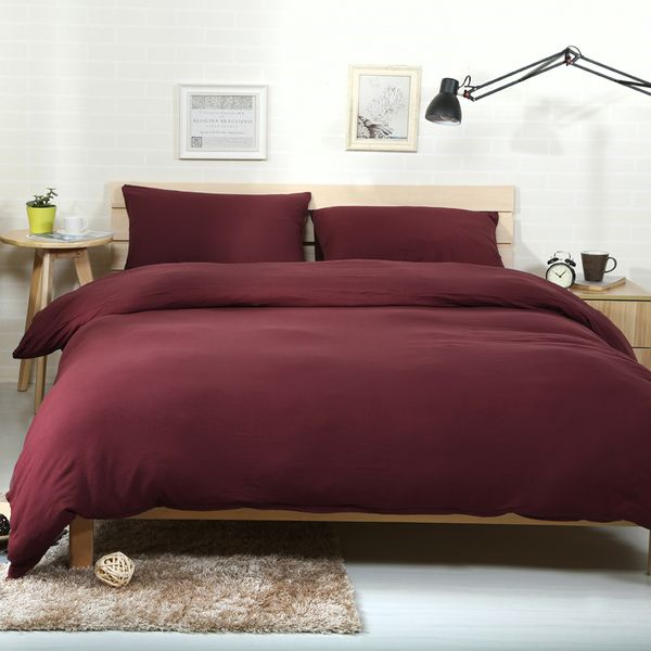 

2018 wine red brief bed set knit cotton linens twin  king duvet cover set flat/fitted sheet pillowcases bedcloth