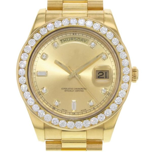 

luxury brand watch diamond 41mm day-date ii 218238 president 41mm 18k yellow gold automatic mechanical movement men's watches, Slivery;brown