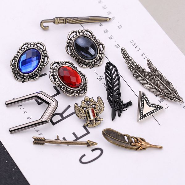 

vintage brooches pins for mens suit shirt collar clip hat backpack badge lapel pin retro feather breastpin wholesale party broach gift women, Gray