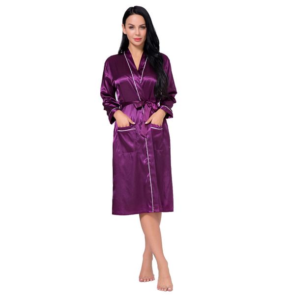 

women wedding bridesmaid robes solid lingerie satin bathrobe half sleeve summer dressing gown nightwear, Black;red