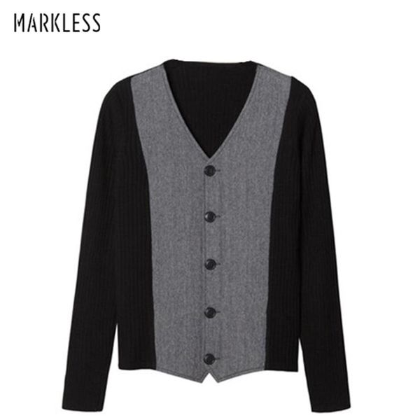 

markless 2018 winter v-neck wool sweater men loose casual warm cardigans knitting sweaters pull homme sueter hombre msa2705m, White;black