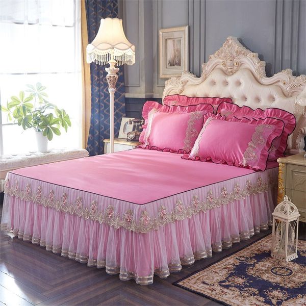 

3 styles 24 color lace embroidered solid color princess bed skirt single piece / three piece set of sheets fashion elegant