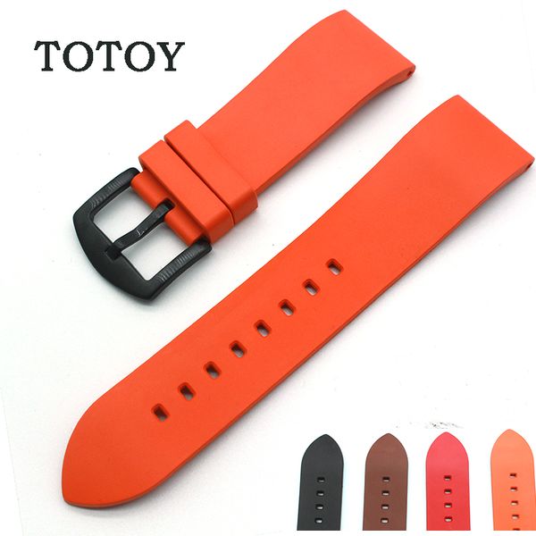 

totoy new red sports strap 20mm 22mm 24mm strap accessories black buckle rubber fit, Black;brown