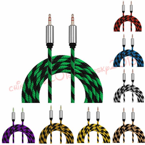 

braided fabric aux cables 3.5mm male to male 1m 3ft metal car audio aux cable cables for iphone 5 6 for samsung headphone speaker mp3 pc
