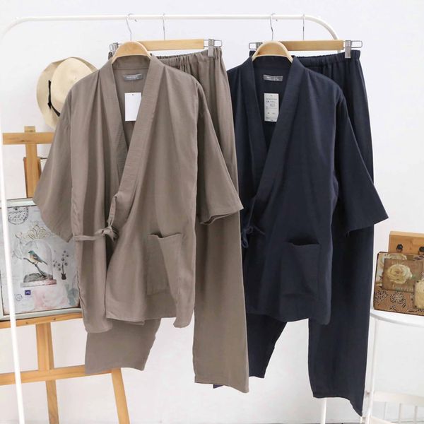 

men kimono pajamas set tracksuit suit japanese original cotton summer, Black;brown