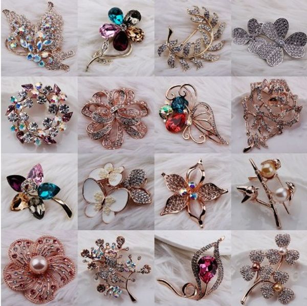 

handmade brooch pins, mixed lot elegant flowers cz stone womens girls rhinestone crystal pin brooches gifts, Gray