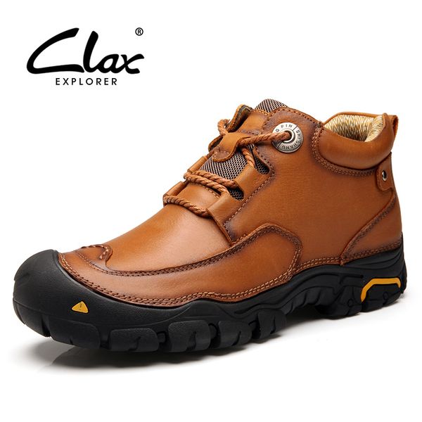 

clax men's ankle boots 2018 autumn winter work boot genuine leather male casual shoes outdoor walking footwear big size, Black