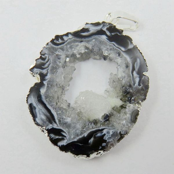 

wholesale-borosa brazilian agates geode druzy slice - electroplated silver color edged agates slice drusy druzy pendant, Black