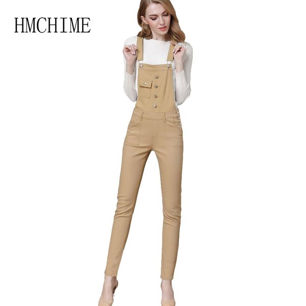 

2018 autumn cowboy denim slim women overalls pants pocket button front female strap jeans plus size solid push up hip jean mujer, Blue