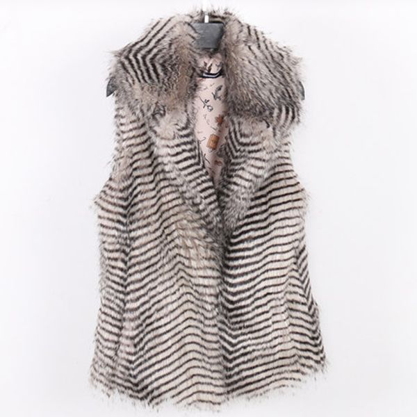 

2018 new suit collar fashion gradient long fur vest n6, Black