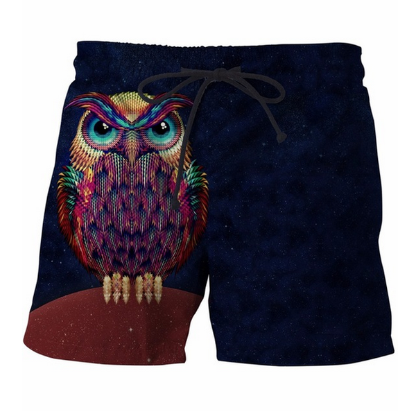 

space owl beach shorts mens harajuku style short pants hip hop streetwear 3d shorts board shorts, White;black