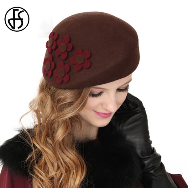 

fs winter black brown 100% australia wool french beret hats fedora vintage flower women felt pillbox hat caps ladies party hats, Blue;gray