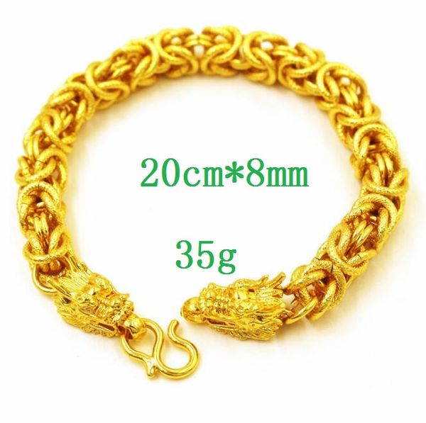 

european currency gold ornaments gold bracelet 20cm*8mm loong head men women fashion simple vietnamese gold dust bracelet, Black
