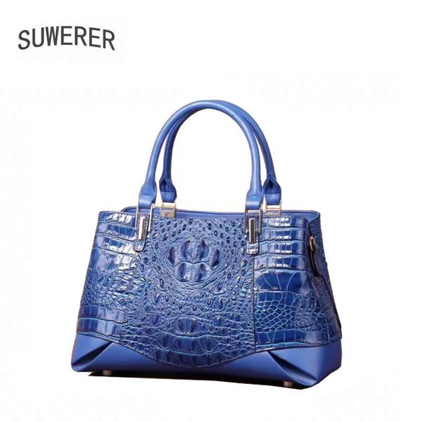 

suwerer 2018 new cowhide women genuine leather bag embossed crocodile pattern luxury schoudertas dames luxury leather bag