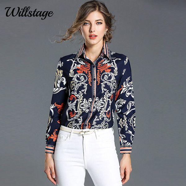 

willstage pattern blouse women long sleeve floral striped printed shirts colorful elegant office ladies work wear spring, White