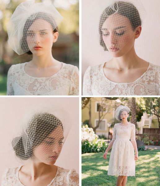 European Style Short Bride Blusher Veils White Simple Wedding Hair