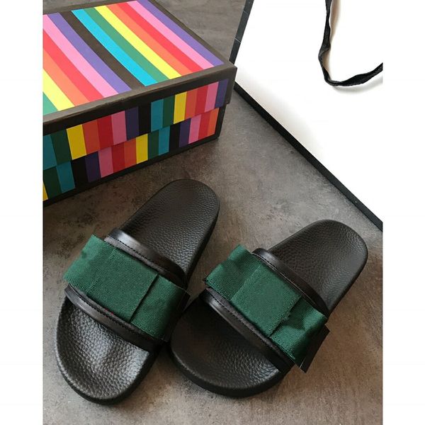 

original box men scuffs flat heel bow tie genuine leather men's slippers summer beach sandals, Black