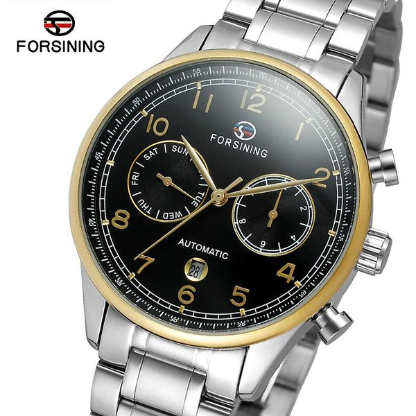 

forsining mens watches top business automatic mechanical watch men full steel sport waterproof clocks relogio masculino, Slivery;brown
