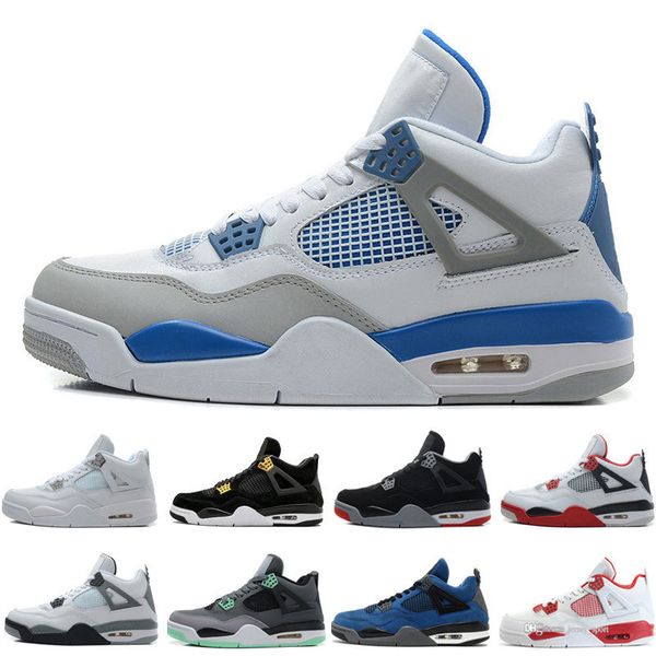 

4 4 men basketball shoes eminem thinker alternate motorsports blue game royal fire red white cement pure money sports sneakers trainers, White;red