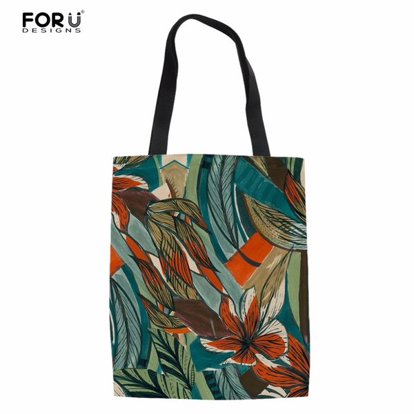 

forudesigns grocery bag 3d leaf print canvas fashion women shopper bags tote handbags foldable ladies eco bag shopping woman