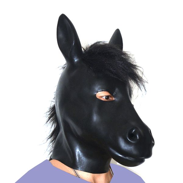 

ls07)fetish latex full head latex pig dog cat leopard wolf horse animal head slave mask rubber hood sm hood suffocate mask, Black