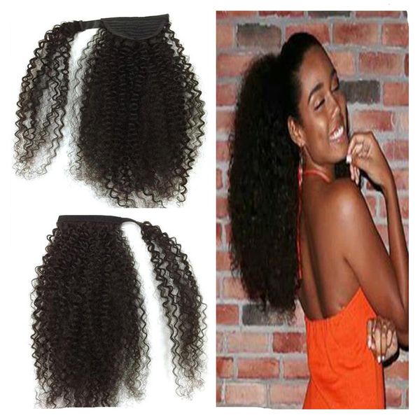 140g African American Jet Black Afro Puff 4c Kinky Curly