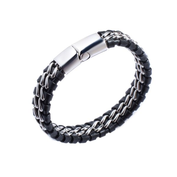 

braided leather bracelet men delicate stainless steel bracelet personality simple and elegant men's jewelry pw810, Golden;silver