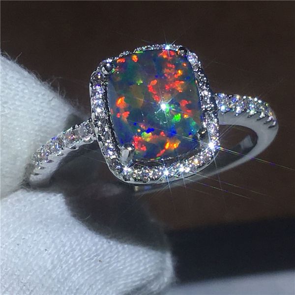 

brand luxury couple anniversary ring colorful opal cz white gold filled party wedding band rings for women men jewelry gift, Slivery;golden