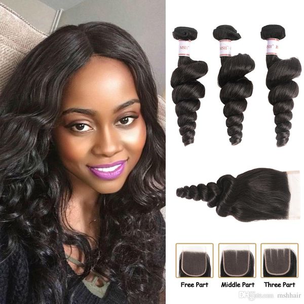 Msh 8a Malaysian Hair Loose Wave With Closure Human Hair Weave 3