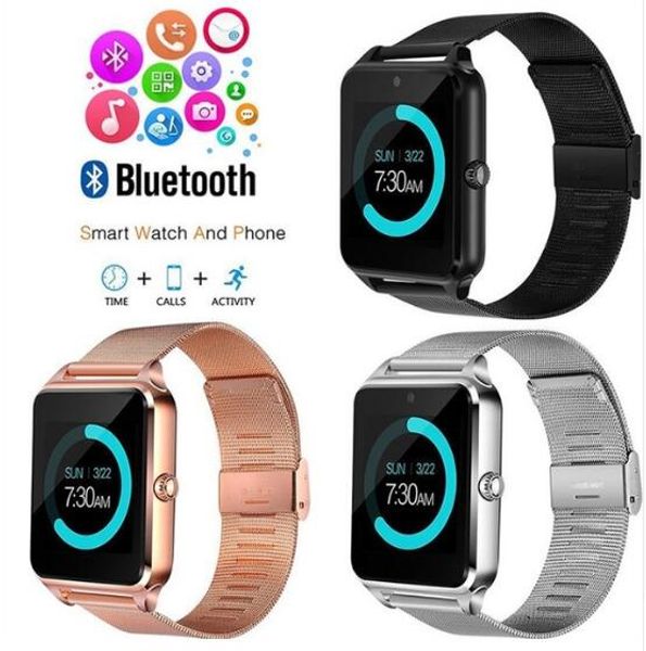 

Bluetooth Smart Watch Z60 беспроводные смарт-часы из нержавеющей стали для IOS Android поддержка SIM-карты TF камеры фитнес-трекер с розничной коробке