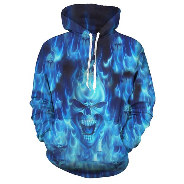 

conmotion coll burning blue flames fashion hooded sweatshirt ku2017, Black