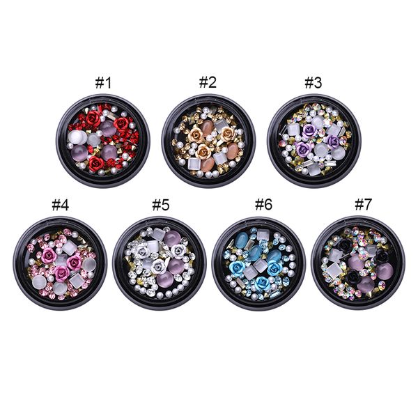 

metal opals crystal nail rhinestones rose round gemstone beads for diy 3d nail art decoration 1 box, Silver;gold